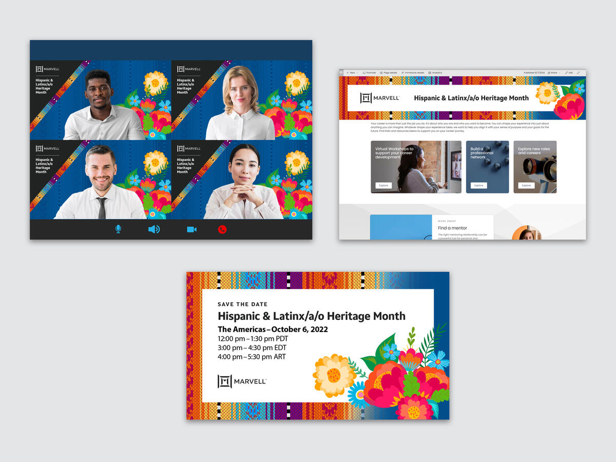 Hispanic and Latinx/a/o Heritage Month Zoom Background, Sharepoint Banner, and Social Media Graphics